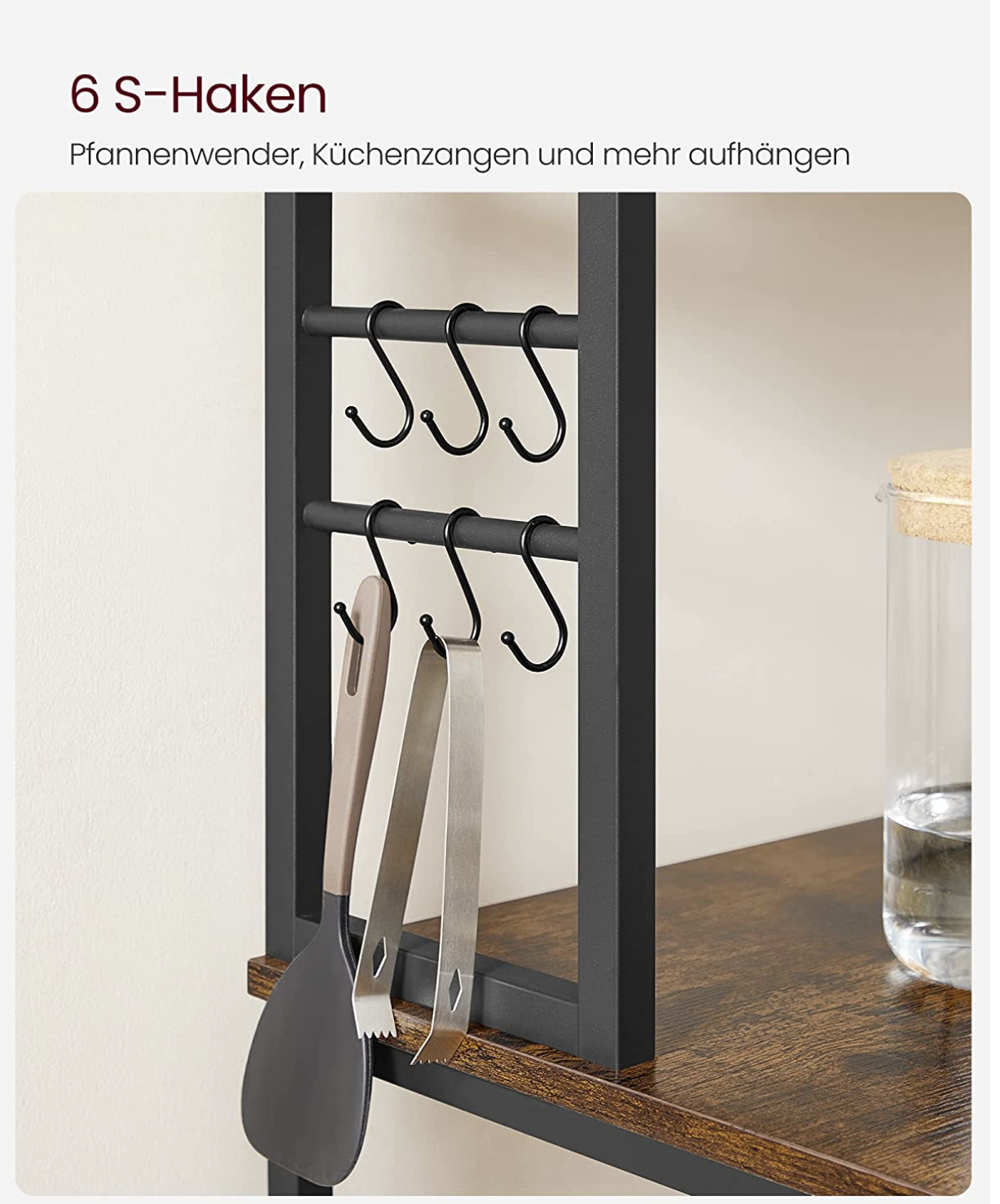 Standregal mit Ablagen, mit 6 Haken und Metallrahmen