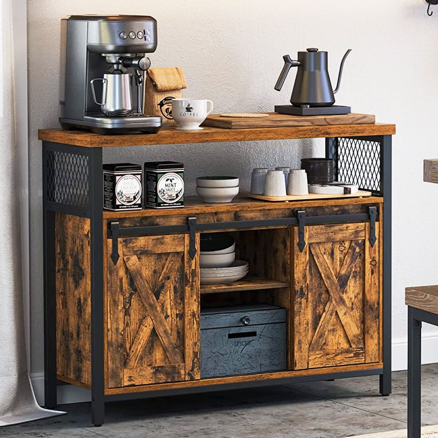 Sideboard, Küchenschrank, Küchen Sideboard, Aufbewahrungsschrank, mit 2 Schiebetüren, verstellbare Ablage, Vasagle, 1