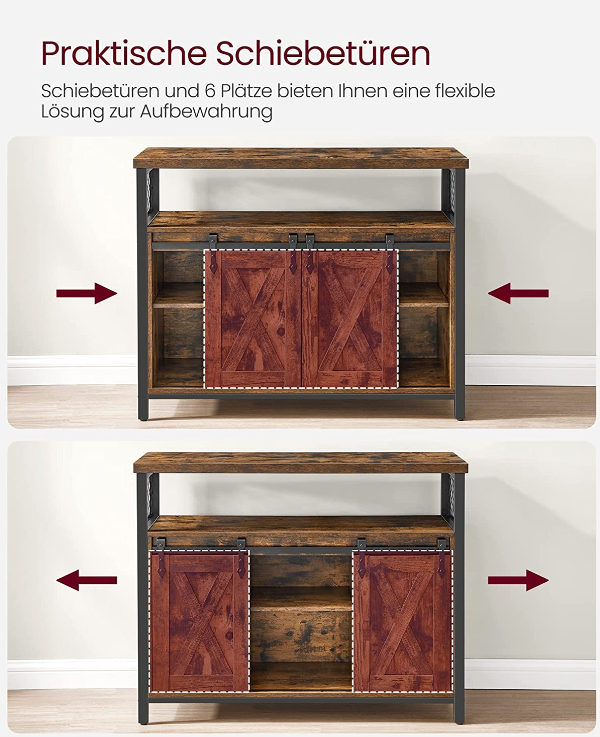 Sideboard, Küchenschrank, Küchen Sideboard, Aufbewahrungsschrank, mit 2 Schiebetüren, verstellbare Ablage, Vasagle, 8