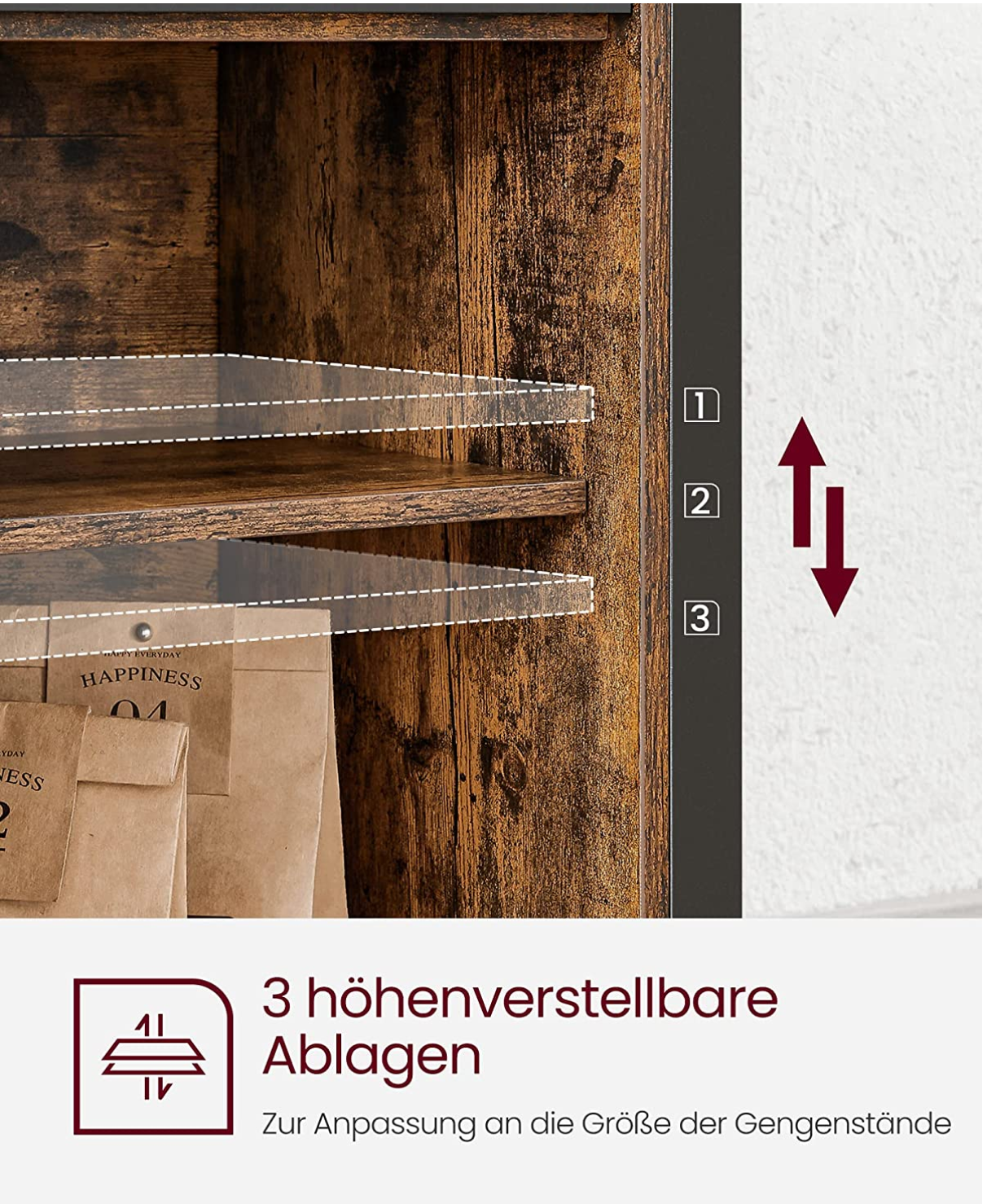 Sideboard, Küchenschrank, Küchen Sideboard, Aufbewahrungsschrank, mit 2 Schiebetüren, verstellbare Ablage, Vasagle, 9