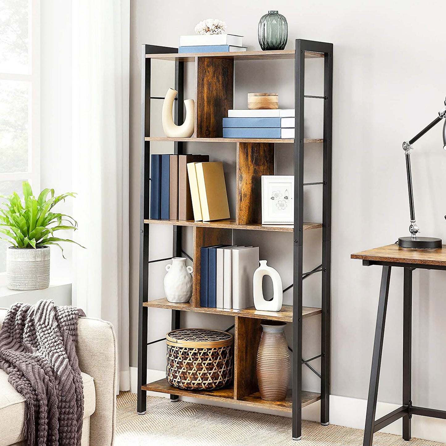 Vasagle - Bücherregal, Büroregal, Raumteiler mit 4 Ebenen, Standregal