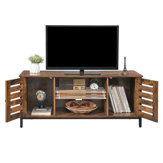 Vasagle - TV-Schrank, Fernsehtisch, TV-Lowboard mit 2 Schränken und 2 Regalebenen, bis zu 105 kg tragen kann, Industrie-Design, dunkelbraun
