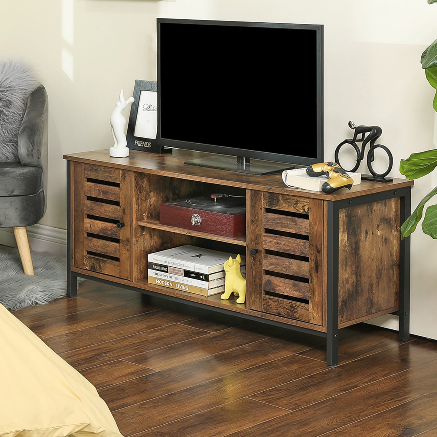 Vasagle - TV-Schrank, Fernsehtisch, TV-Lowboard mit 2 Schränken und 2 Regalebenen