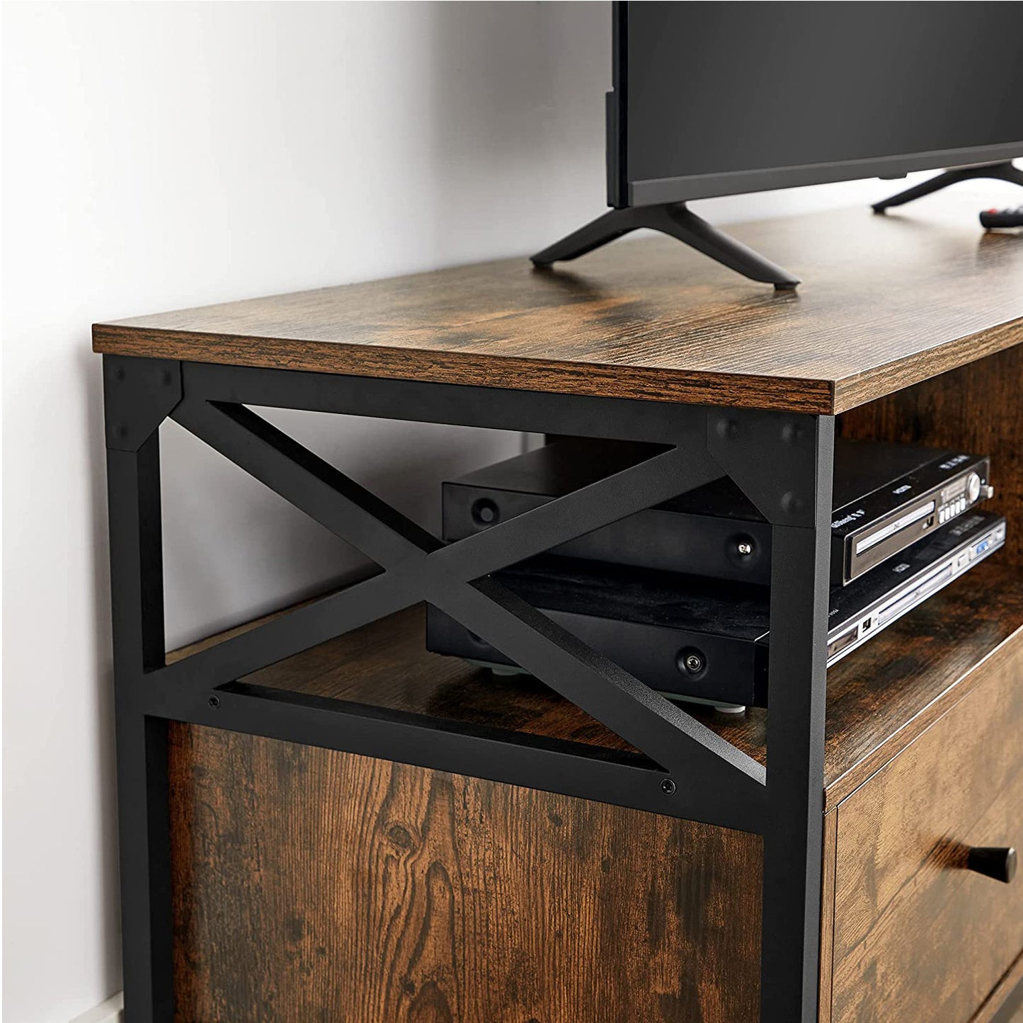 Vasagle - TV-Schrank, Lowboard für Fernseher bis zu 65 Zoll, Fernsehtisch mit 3 Schubladen, 40 x 147 x 50 cm, Industrie-Design, Stahlgestell