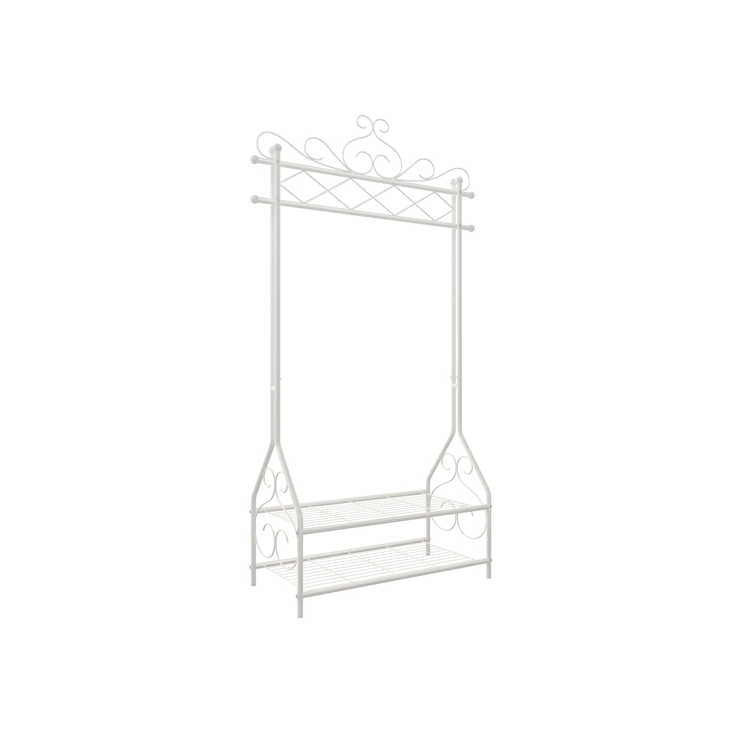SONGMICS Kleiderständer im Vintage-Stil Garderobenständer mit Kleiderstange und 2 Ablagen aus Metall 92 x 173 x 41 cm (B x H x T) Cremeweiß