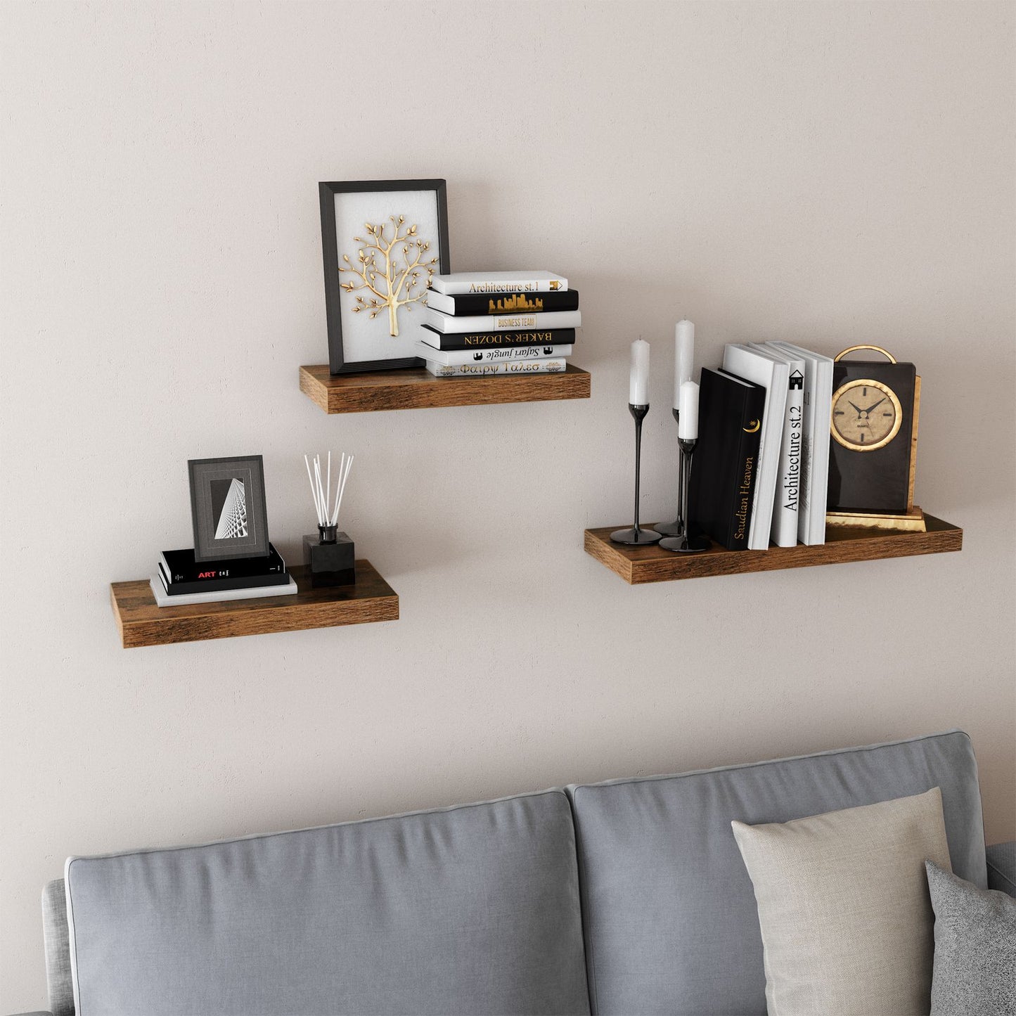 Vasagle - Wandregal, Wandboard 40 x 20 x 3,8 cm, Schweberegal Hängeregal Büroregal für Bilder, Deko, MDF Holz, rustikal, braun