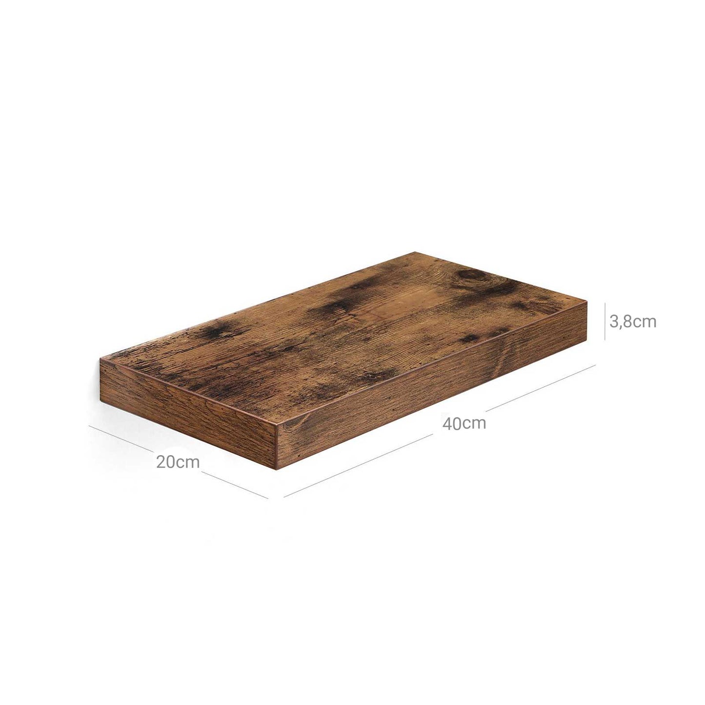 Vasagle - Wandregal, Wandboard 40 x 20 x 3,8 cm, Schweberegal Hängeregal Büroregal für Bilder, Deko, MDF Holz, rustikal, braun