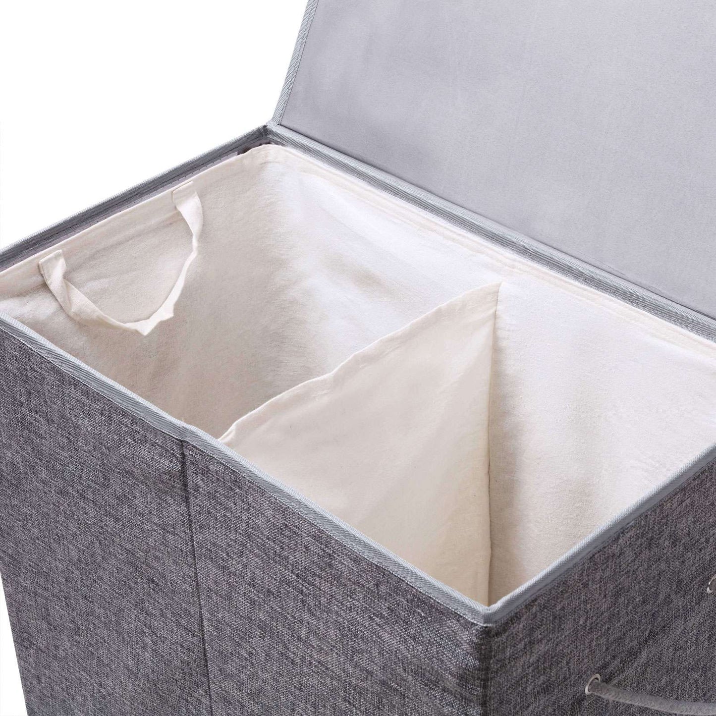 SONGMICS - Wäschekorb, 142 L, Wäschesammler aus Leinenimitat, Wäschesortierer, Wäschesammler 2 Fächer, Wäschekorb mit Deckel, und Griffen