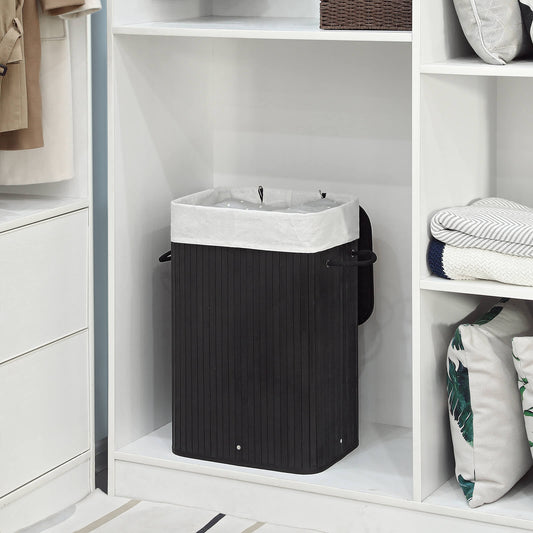 Wäschekorb, 72 L, aus Bambus, Faltbarer, Wäschesammler mit Deckel,  Wäschesack aus Baumwolle, Wäschebox, Songmics, 1