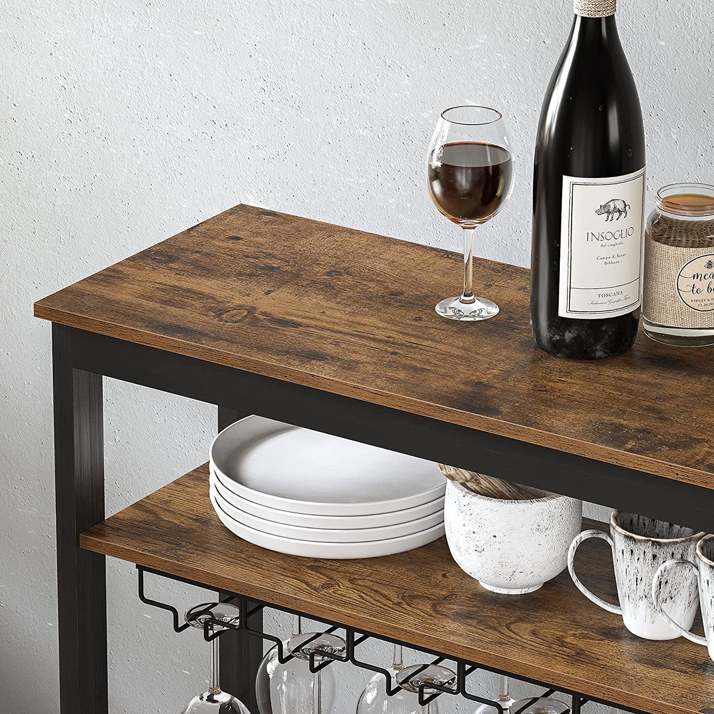 Weinregal, für 24 Weinflaschen, Küchenregal stehend, Flaschenregal mit Glashaltern, t1
