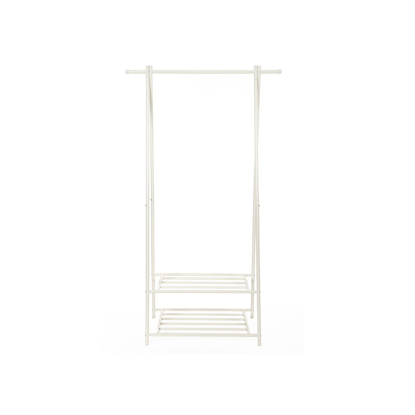 SONGMICS - Kleiderständer, Kleiderstange, 2 Ablagen für Schuhe und Boxen, Metallgestell, ideal für Schlafzimmer und Flur, weiß