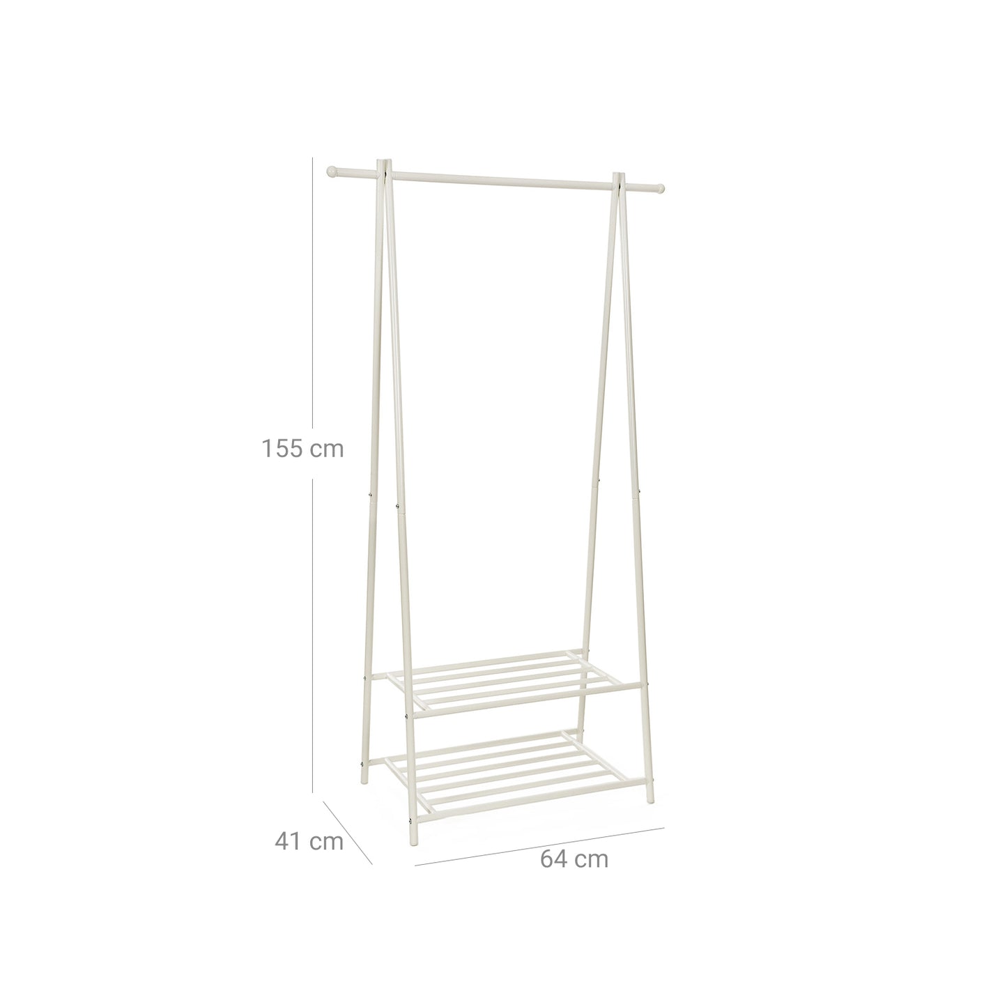 SONGMICS - Kleiderständer, Kleiderstange, 2 Ablagen für Schuhe und Boxen, Metallgestell, ideal für Schlafzimmer und Flur, weiß