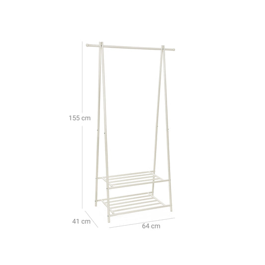 SONGMICS - Kleiderständer, Kleiderstange, 2 Ablagen für Schuhe und Boxen, Metallgestell, ideal für Schlafzimmer und Flur, weiß