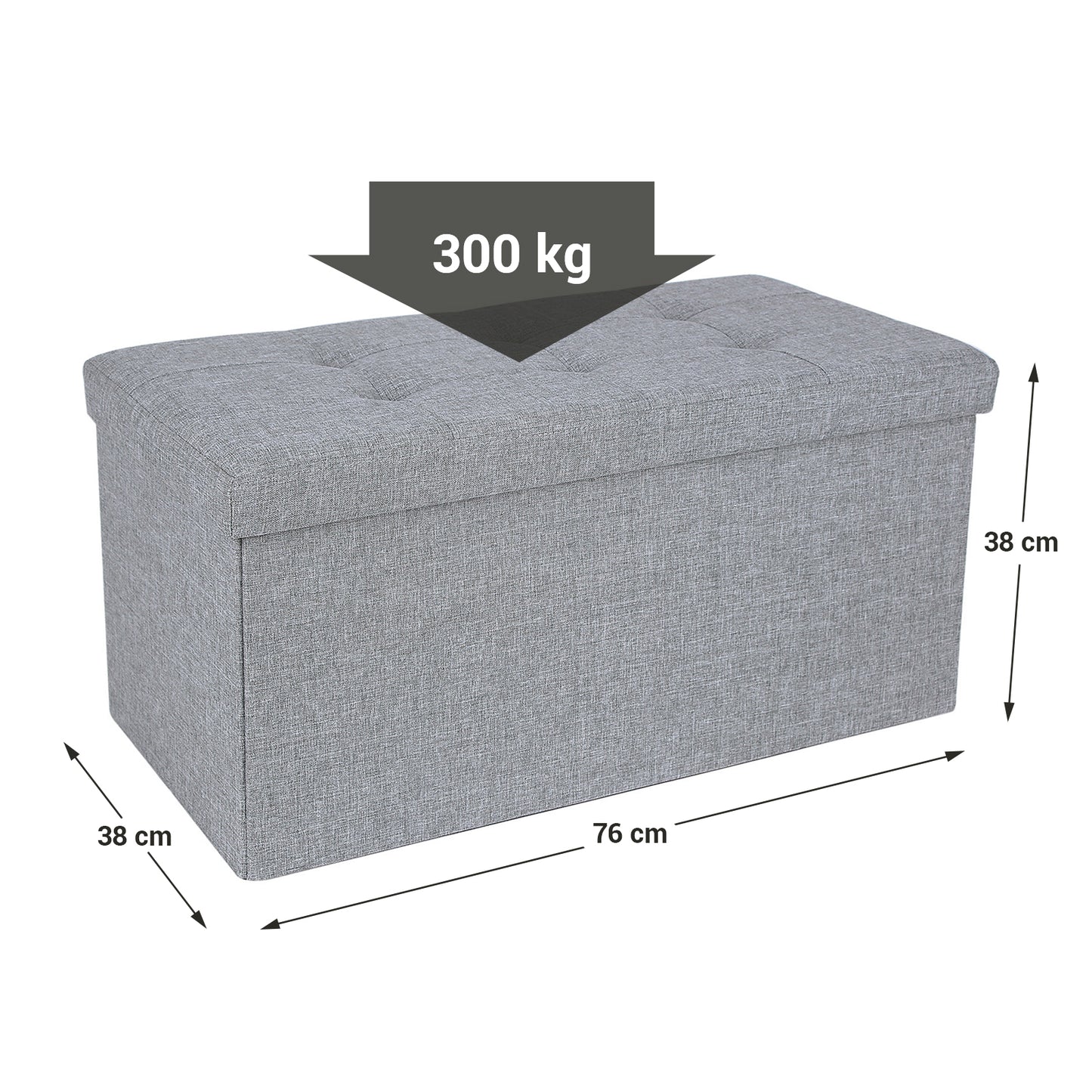 Songmics - Sitzbank, mit Stauraum, Sitztruhe, Sitzhocker, Aufbewahrungsbox, Fußablage, Faltbar, belastbar bis 300 kg, 80 L, Leinenimitat, Hellgrau