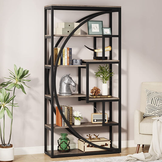 Tribesigns - Bücherregal, Industrielles 5-stöckiges Bücherregal, 180 cm hohes Bücherregal mit 8 offenen Lagerregalen, Tack Regaleinheit, Grau