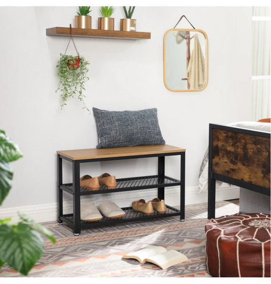 Schuhregal, 3-stöckig, für 6 Paar, Schuhregal mit Sitzbank, Bis 90 kg, für Eingangsbereich, Wohnzimmer, Flur, VASAGLE, 2