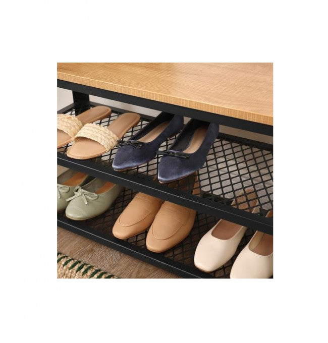 Schuhregal, 3-stöckig, für 6 Paar, Schuhregal mit Sitzbank, Bis 90 kg, für Eingangsbereich, Wohnzimmer, Flur, VASAGLE, 4