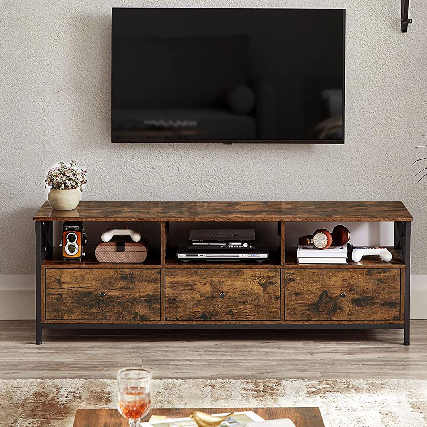 Vasagle - TV-Schrank, Lowboard für Fernseher bis zu 65 Zoll, Fernsehtisch mit 3 Schubladen, 40 x 147 x 50 cm
