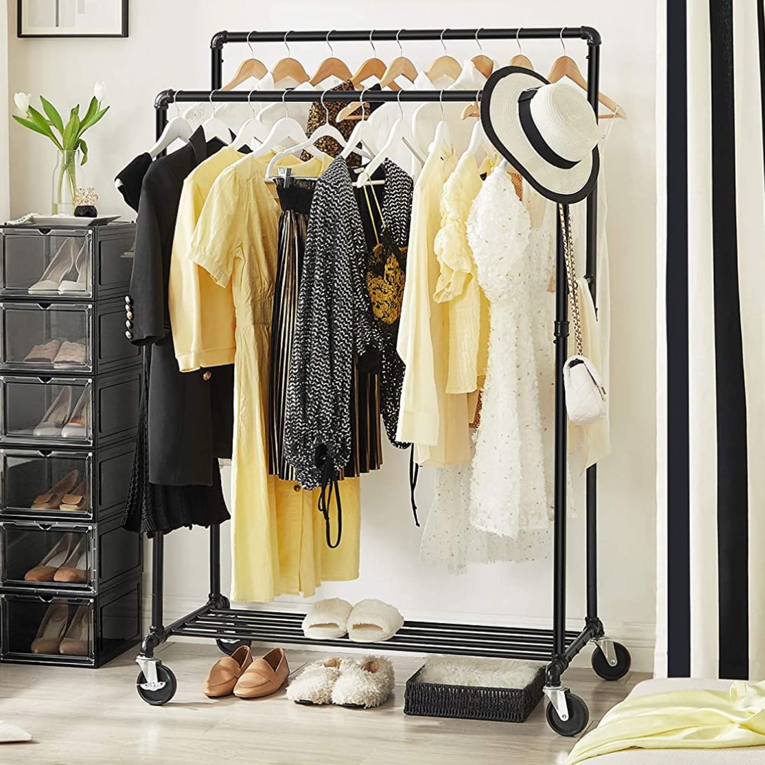  Kleiderstange, Kleiderstange Schwarz, Kleiderstange mit Rollen, Kleiderstange stabil