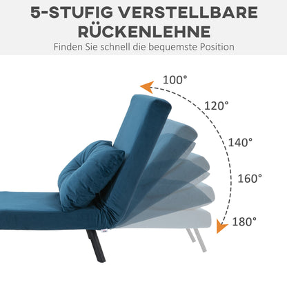 HOMCOM - Schlafsofa Relaxsessel Bettfunktion Gästebett Samt Rückenkissen verstellbare Rückenlehne 63x73x81cm, Blau