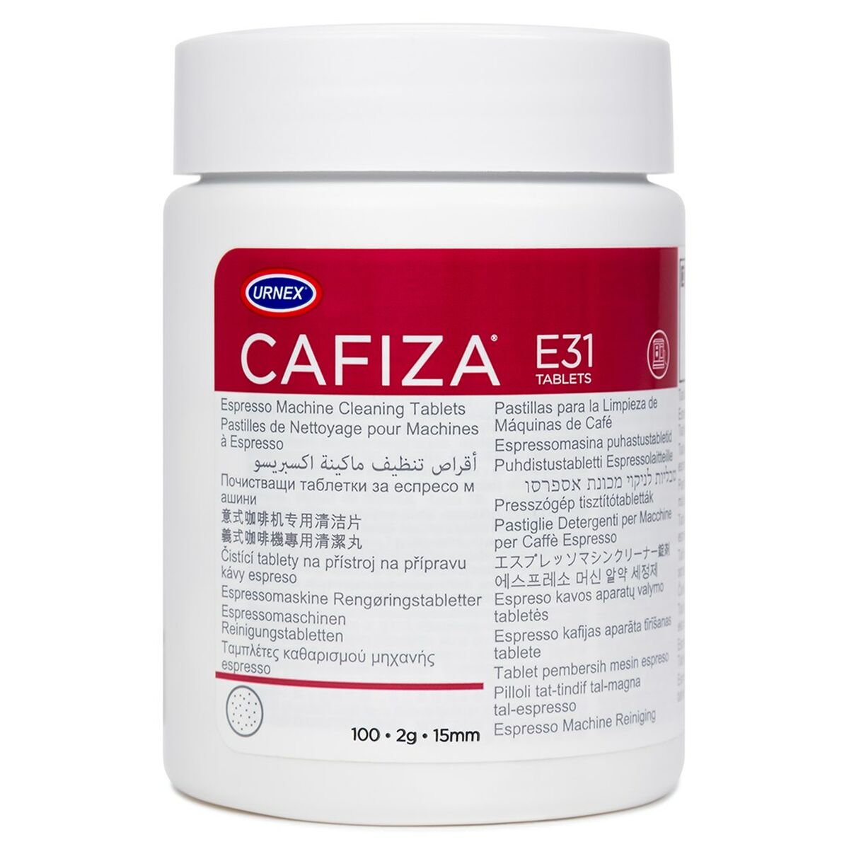 Urnex Cafiza Reinigungstabletten für Espresso-Maschinen, 12-E31-UX100-12, Entkalkungstabletten, 100 Stück, Entkalker Kaffeemaschine