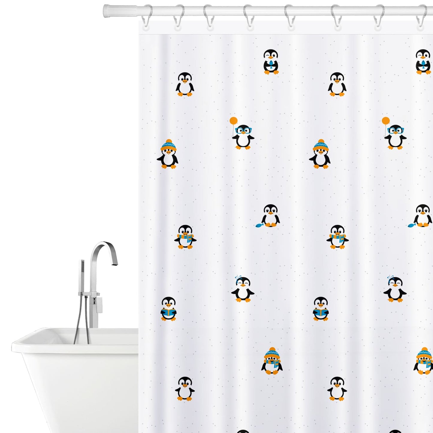 Duschvorhang, Duschvorhang Textil, Duschvorhang Modern, mit 12 Vorhangringen, Textil Polyester, Tatkraft Funny Penguins, 2