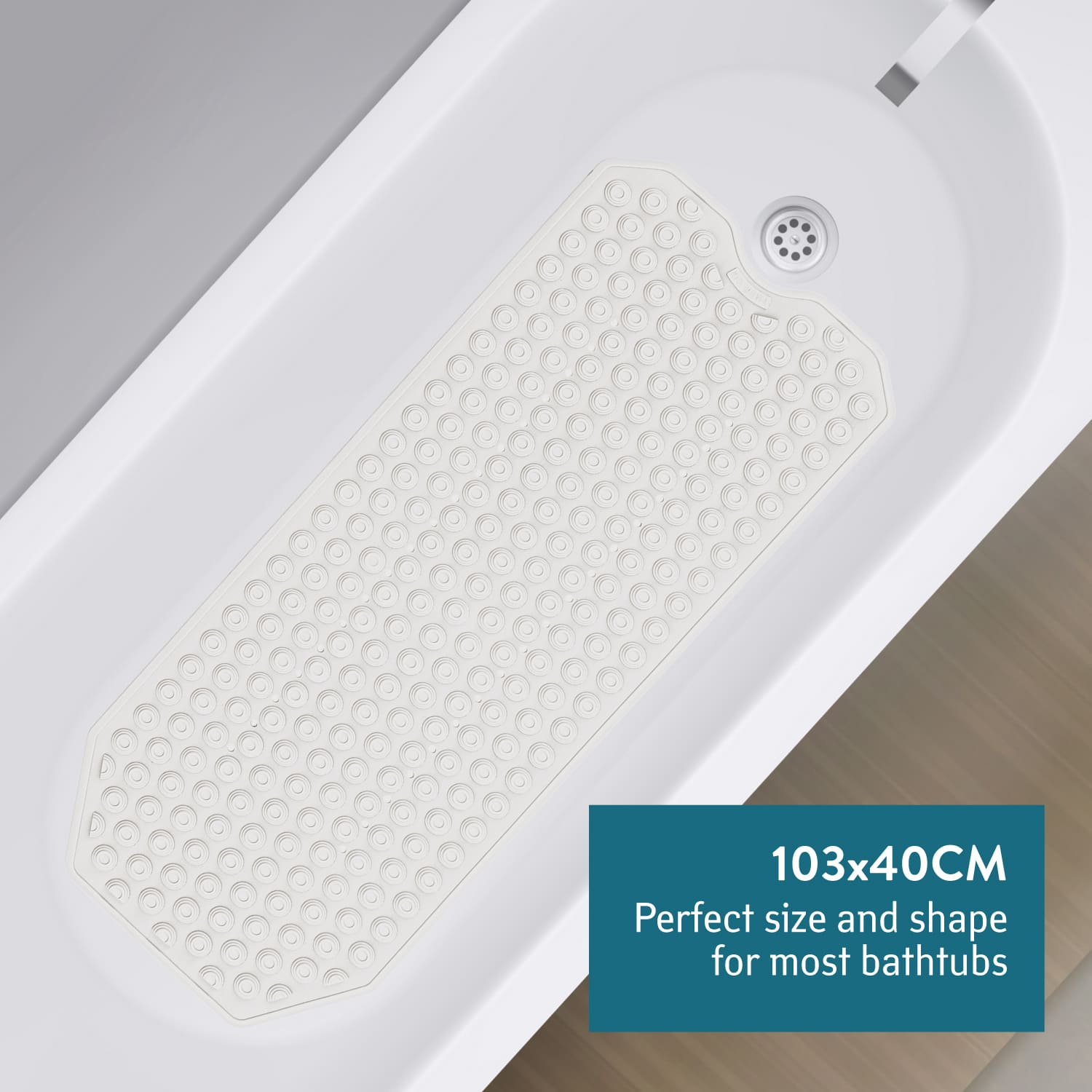 Badkomfort Antirutschmatte, Badewannen-Sicherheitseinlage,  Sicherheitsmatte, 36 x 72 cm, weiß