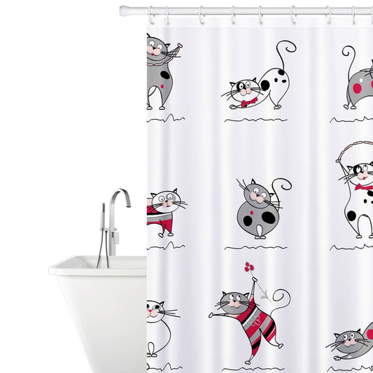 Duschvorhang, Textil Duschvorhang, mit 12 Vorhangringen, Textil Polyester, 180x180 cm, Tatkraft Funny Cats