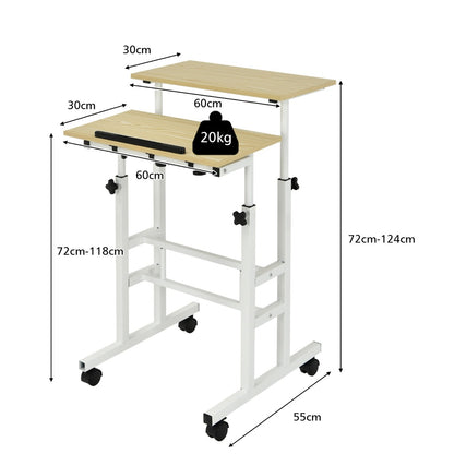 Costway - Sitz-Steh-Schreibtisch Stehschreibtisch höhenverstellbar rollender Schreibtisch Weiß + Natur