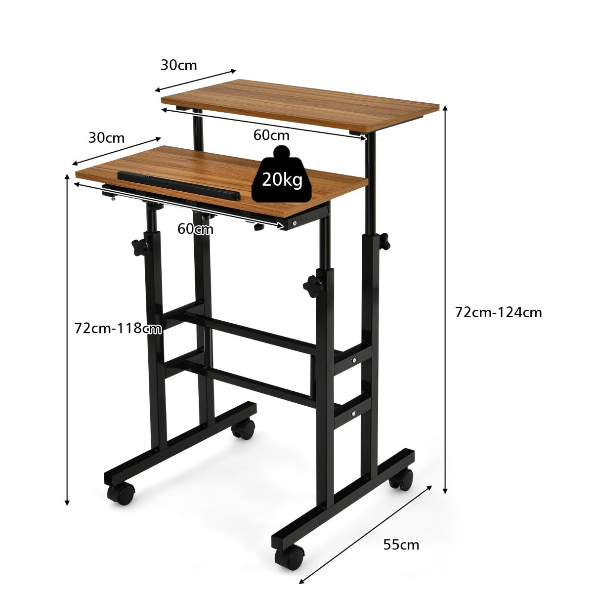 Costway - Mobiler Stehschreibtisch höhenverstellbarer Sitz-Steh-Schreibtisch Schwarz + Walnuss