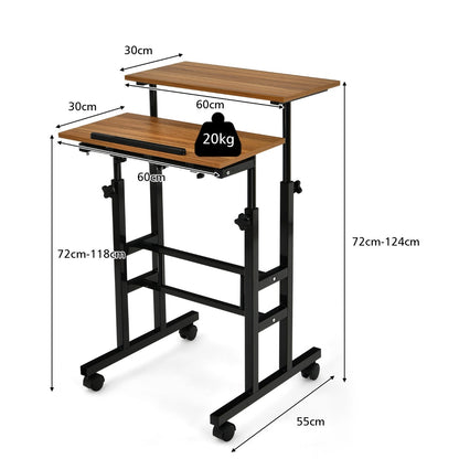Costway - Mobiler Stehschreibtisch höhenverstellbarer Sitz-Steh-Schreibtisch Schwarz + Walnuss
