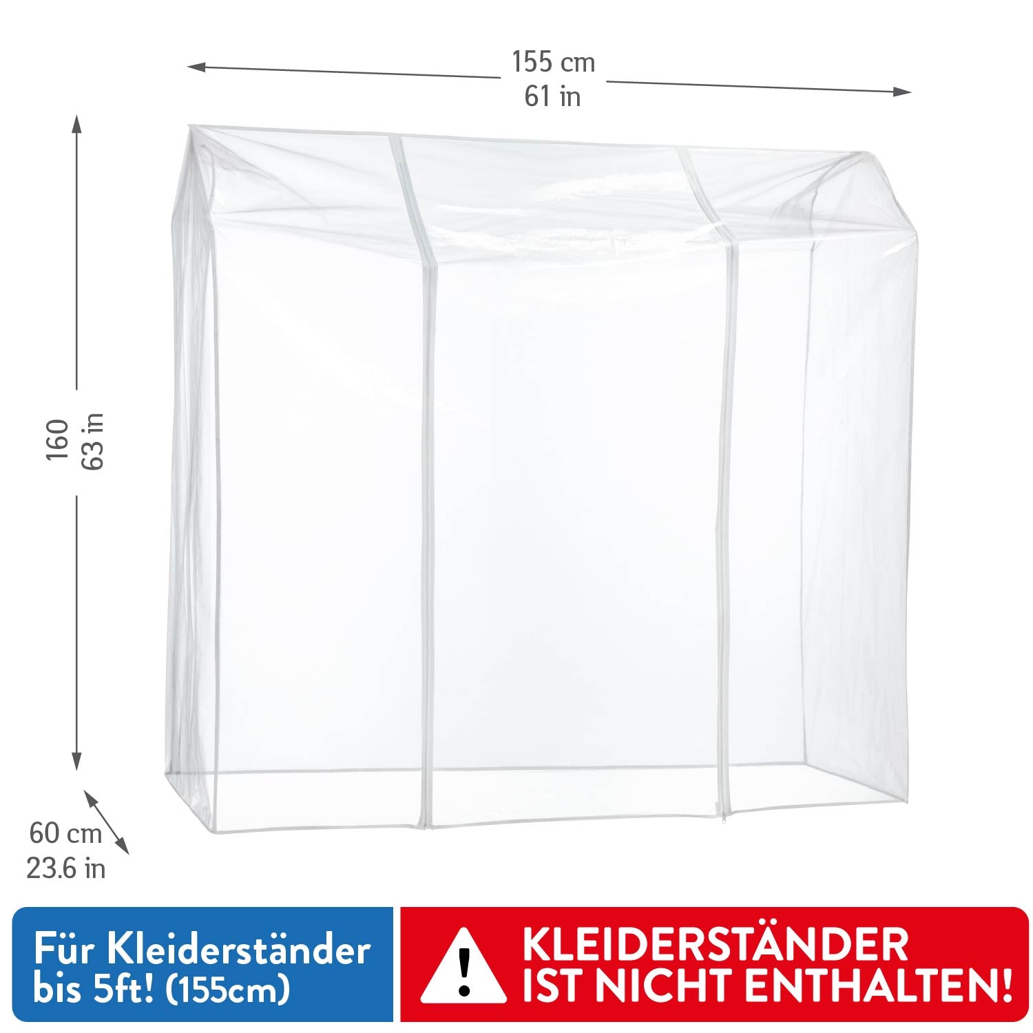  Kleiderständer Abdeckung, 2 Reissverschlüsse, Staub- und UV-Schutz, Schutzhülle für Kleiderständer, Transparent, Tatkraft Schild