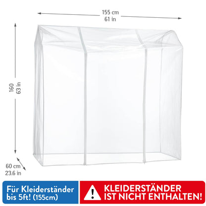  Kleiderständer Abdeckung, 2 Reissverschlüsse, Staub- und UV-Schutz, Schutzhülle für Kleiderständer, Transparent, Tatkraft Schild