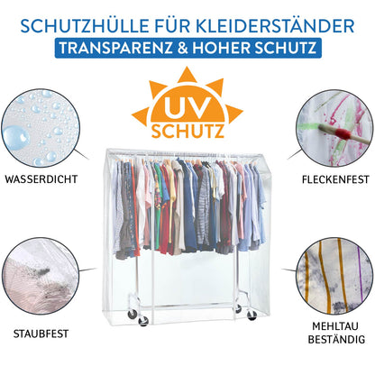Schutzhülle für Kleiderständer, Transparent, Kleiderständer Abdeckung, 2 Reissverschlüsse, Staub- und UV-Schutz, Tatkraft Schild, 4
