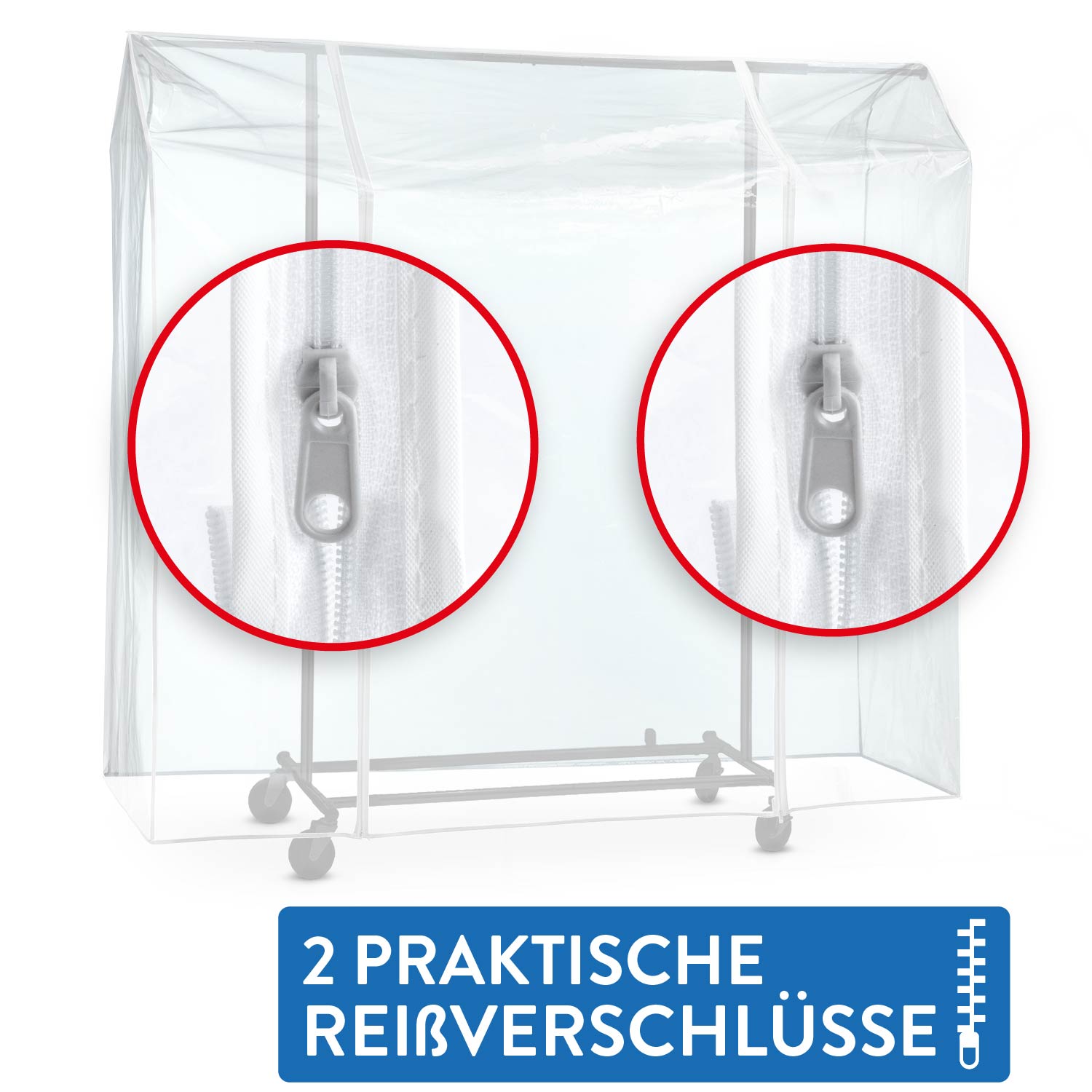 Schutzhülle für Kleiderständer, Transparent, Kleiderständer Abdeckung, 2 Reissverschlüsse, Staub- und UV-Schutz, Tatkraft Schild, 3