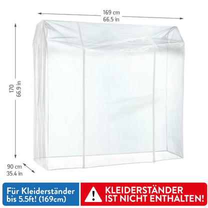 Tatkraft Safe - Kleiderständer Abdeckung, Große Maße 169×90×170 cm, Schutzhülle für Kleiderständer, 2 Reissverschlüsse, Staubschutz, Transparent