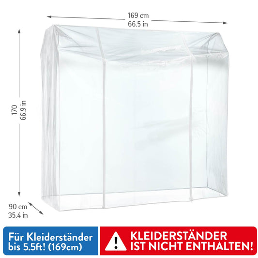 Tatkraft Safe - Kleiderständer Abdeckung, Große Maße 169×90×170 cm, Schutzhülle für Kleiderständer, 2 Reissverschlüsse, Staubschutz, Transparent