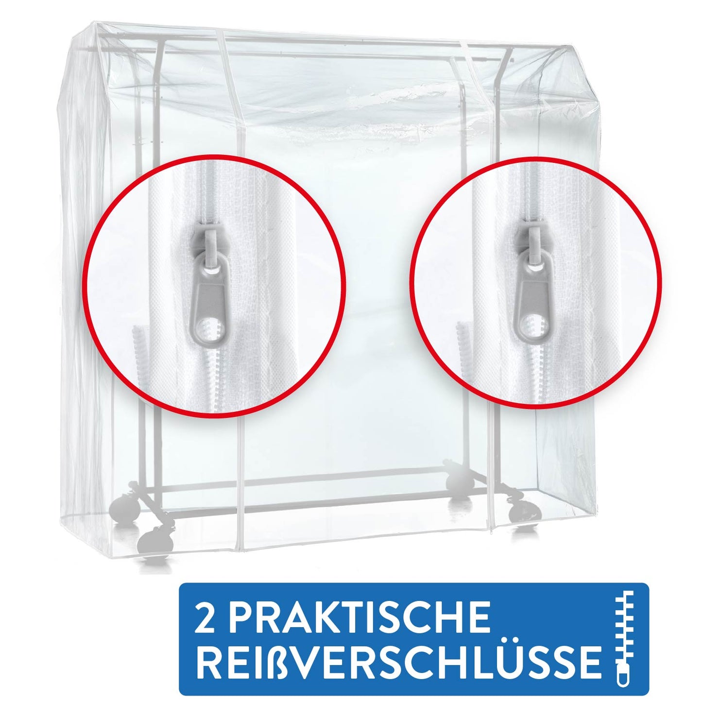 Tatkraft Safe - Kleiderständer Abdeckung, Große Maße 169×90×170 cm, Schutzhülle für Kleiderständer, 2 Reissverschlüsse, Staubschutz, Transparent