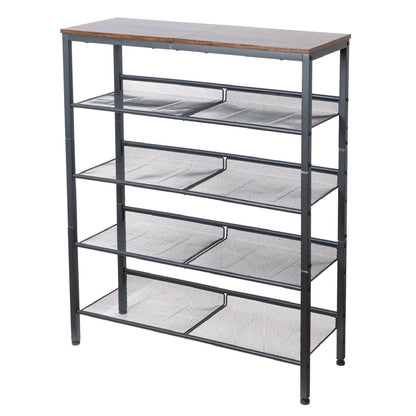 Schuhregal, 5-stöckiges, mit 4 verstellbar Gitterablage, Schuhregal Schmal, 75 x 28 x 93 cm, Schuhregal Metall, Tatkraft Otto, 6