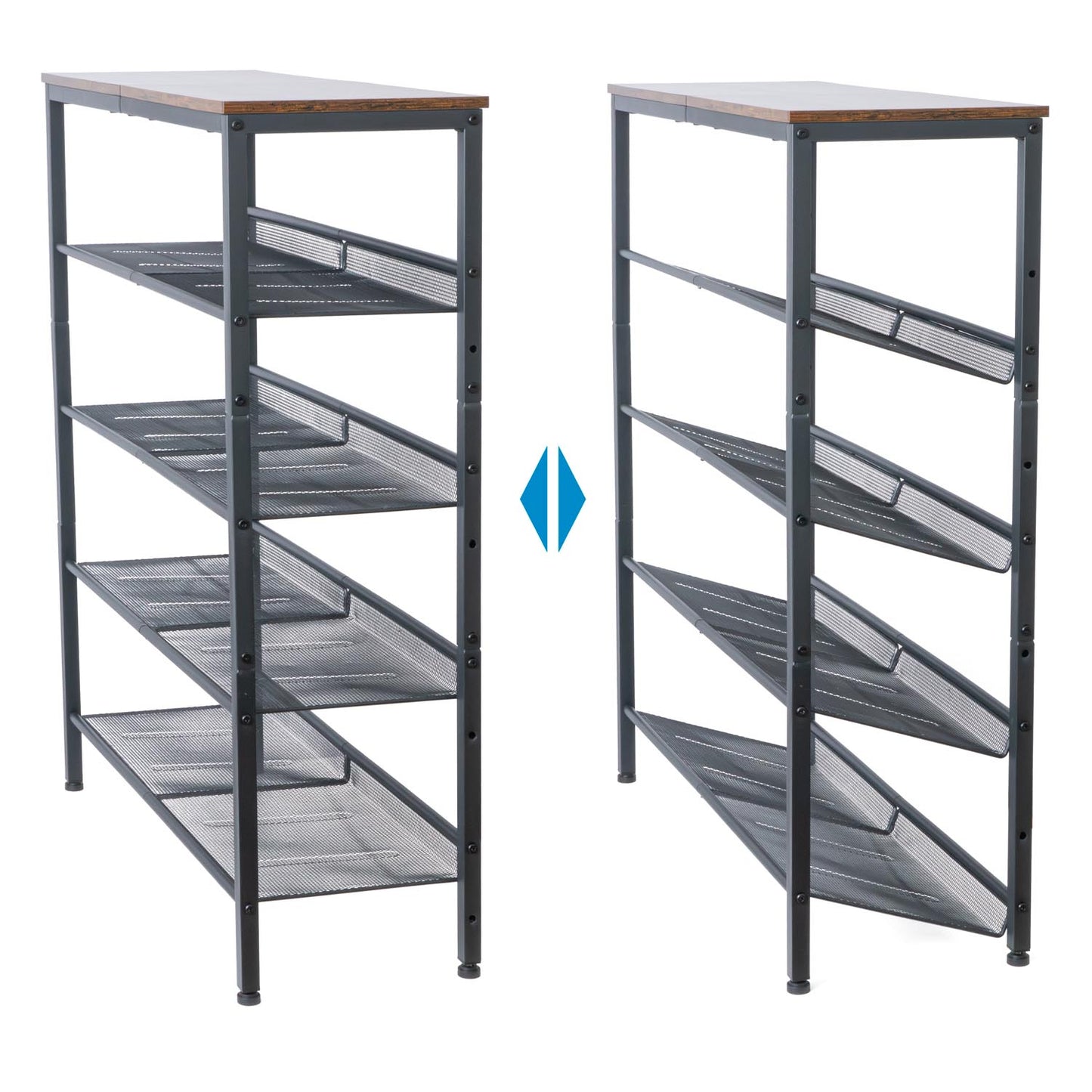 Schuhregal, 5-stöckiges, mit 4 verstellbar Gitterablage, Schuhregal Schmal, 75 x 28 x 93 cm, Schuhregal Metall, Tatkraft Otto, 3