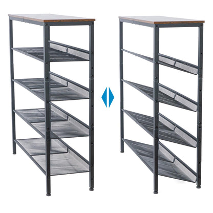 Schuhregal, 5-stöckiges, mit 4 verstellbar Gitterablage, Schuhregal Schmal, 75 x 28 x 93 cm, Schuhregal Metall, Tatkraft Otto, 3