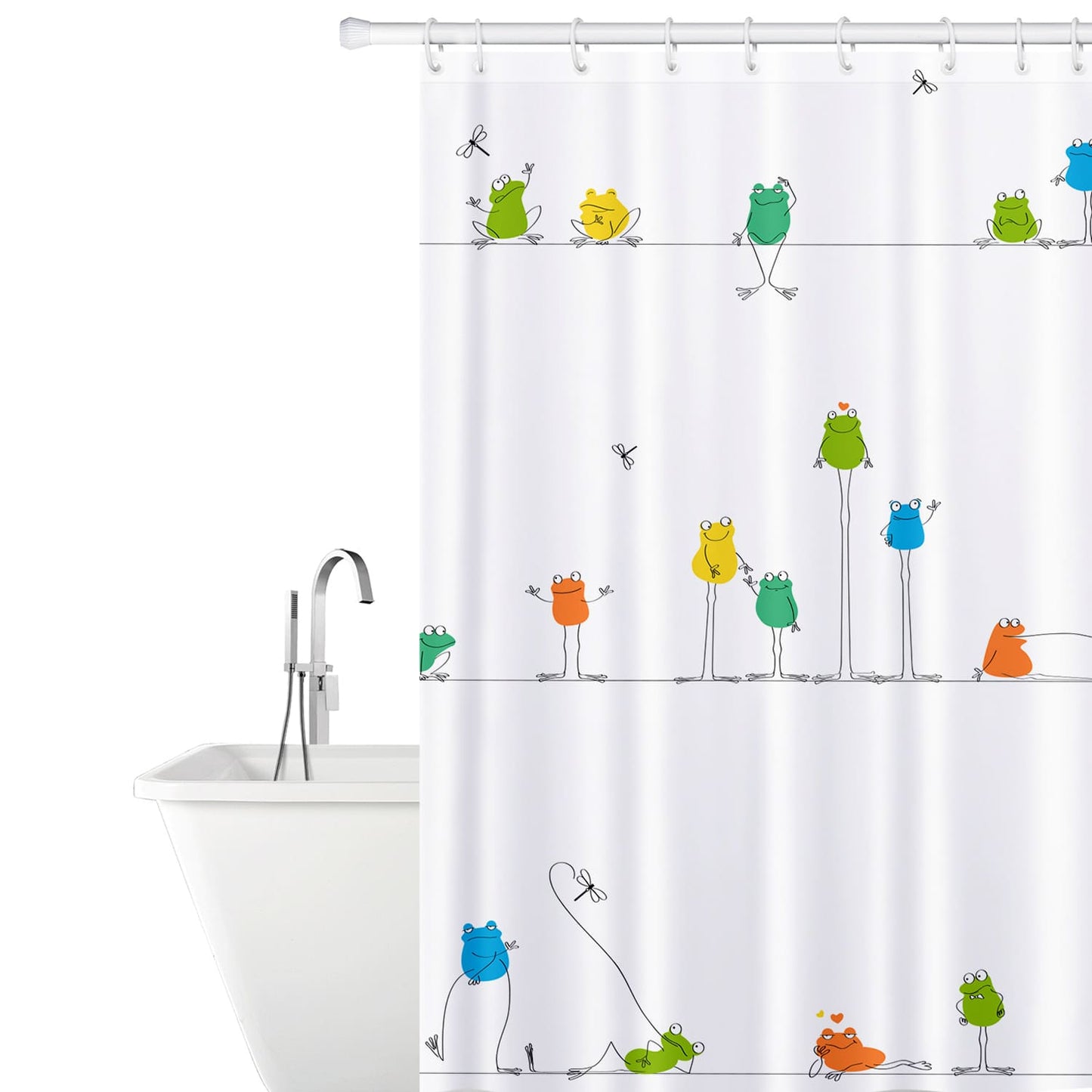 Duschvorhang, Duschvorhang Textil, Duschvorhang Modern, mit 12 Vorhangringen, Textil Polyester, Tatkraft Funny Frogs, 2