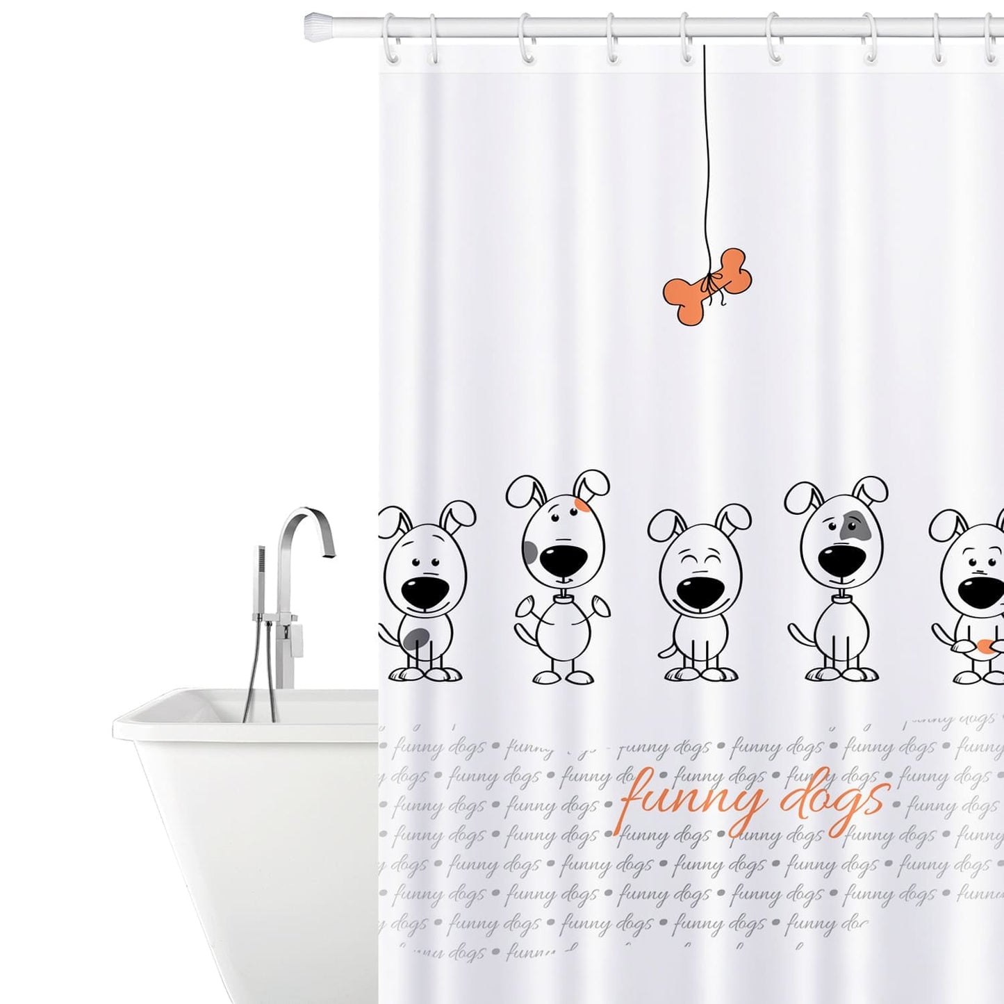 Duschvorhang, Duschvorhang Textil, mit 12 Vorhangringen, Bade Vorhang, Textil Polyester, 180x180cm, Tatkraft Funny Dogs