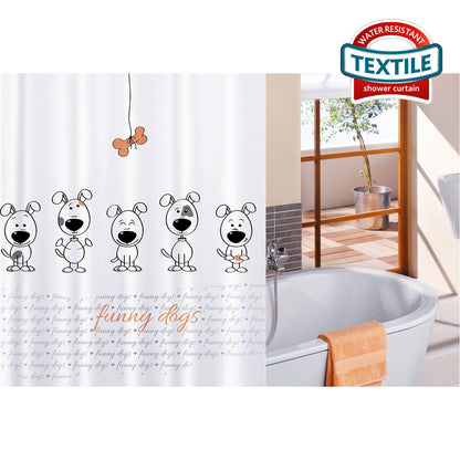 Tatkraft Funny Dogs Duschvorhang, Duschvorhang Textil, mit 12 Vorhangringen, Bade Vorhang, Textil Polyester, 180x180 cm