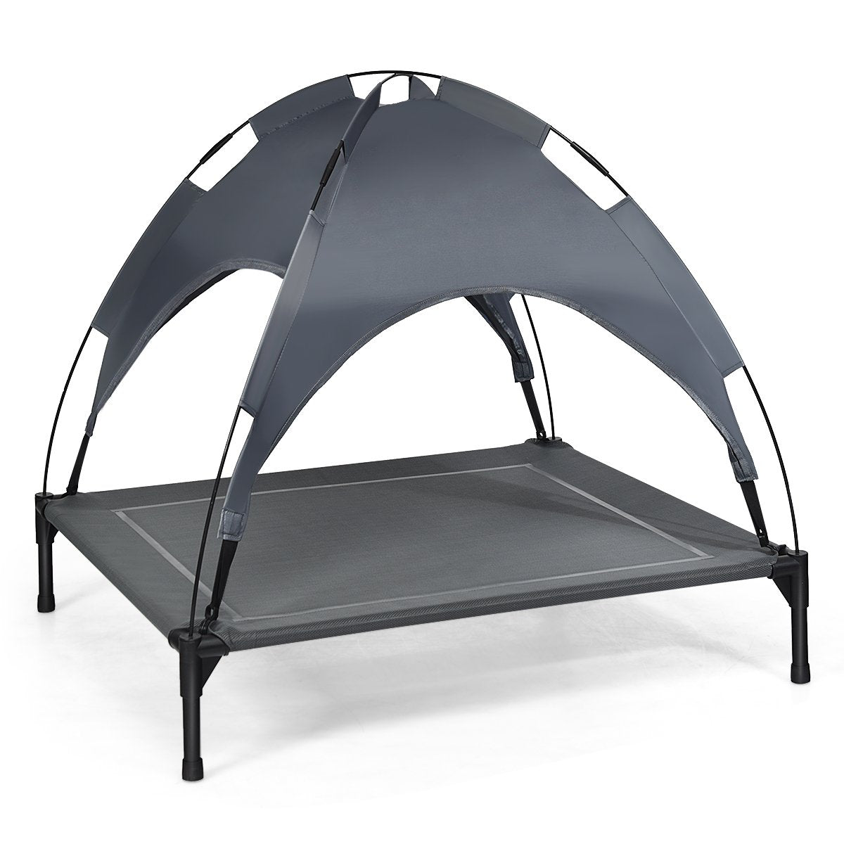 Costway - Hundebett xxl, Hundebett Outdoor, Hundebett mit Dach, Erhöhtes Hundebett, abnehmbarer Überdachung, Haustierbett, 90 x 81 x 86 cm, Grau