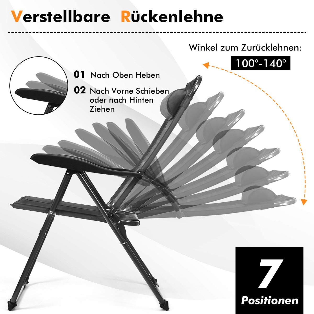 2 Liegestühle, 2 Klappbare Liegestühle für die Terrasse, 71 x 58,5 x 101,5 cm, Grau, Costway, 3