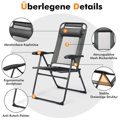 2 Liegestühle, 2 Klappbare Liegestühle für die Terrasse, 71 x 58,5 x 101,5 cm, Grau, Costway, 2