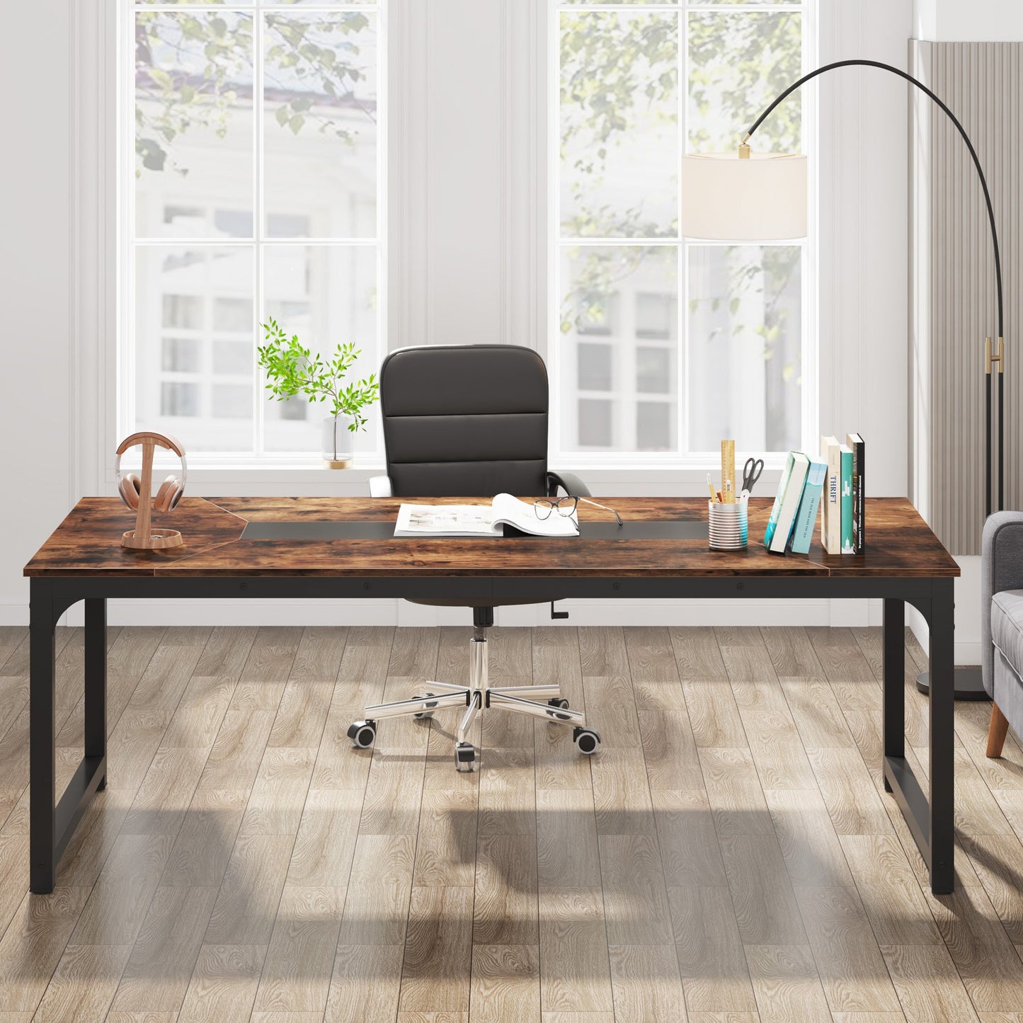 Schreibtisch, 180 x 90 x 77 cm, Computertisch, PC Tisch, Bürotisch, Arbeitstisch, Konferenztisch, für Home Office, Rustikales Braun, Tribesigns, 3