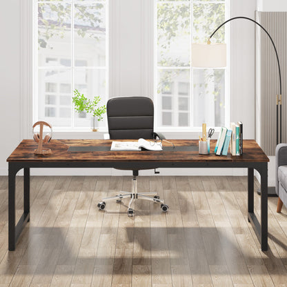 Schreibtisch, 180 x 90 x 77 cm, Computertisch, PC Tisch, Bürotisch, Arbeitstisch, Konferenztisch, für Home Office, Rustikales Braun, Tribesigns, 3