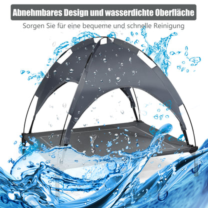 Costway - Hundebett xxl, Hundebett Outdoor, Hundebett mit Dach, Erhöhtes Hundebett, abnehmbarer Überdachung, Haustierbett, 90 x 81 x 86 cm, Grau